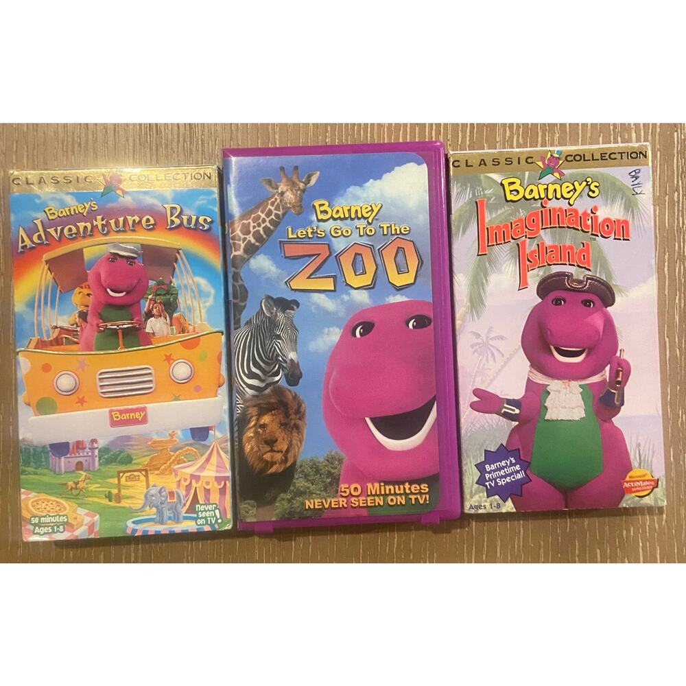 VHS‎ Lot 3 Barney Imagination Island, Barney Goes To School, Barney Big Surprise